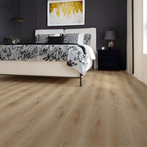 Licht houten PVC vloer in de slaapkamer.