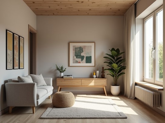 PVC vloer in een moderne nieuwbouwwoonkamer.