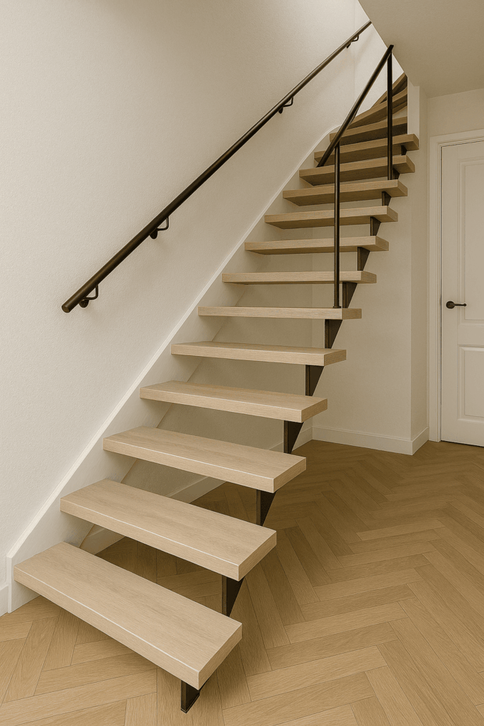Open trap in een hal met PVC trapbekleding.