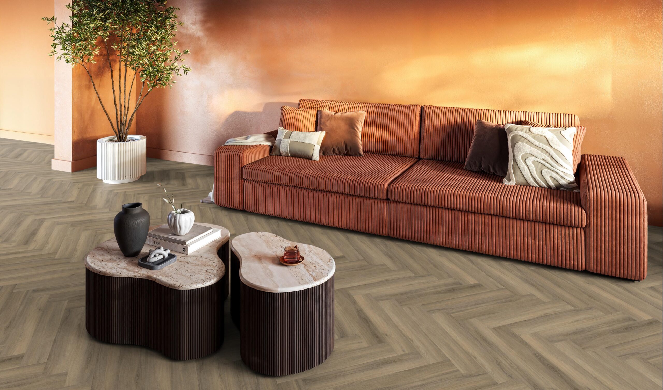YUP Paddington Herringbone dryback light brown - Floorlife