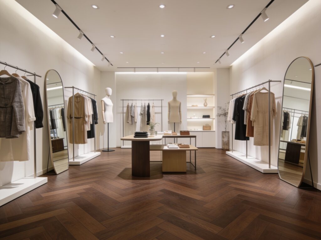PVC klik vloer in pop-up kledingwinkel
