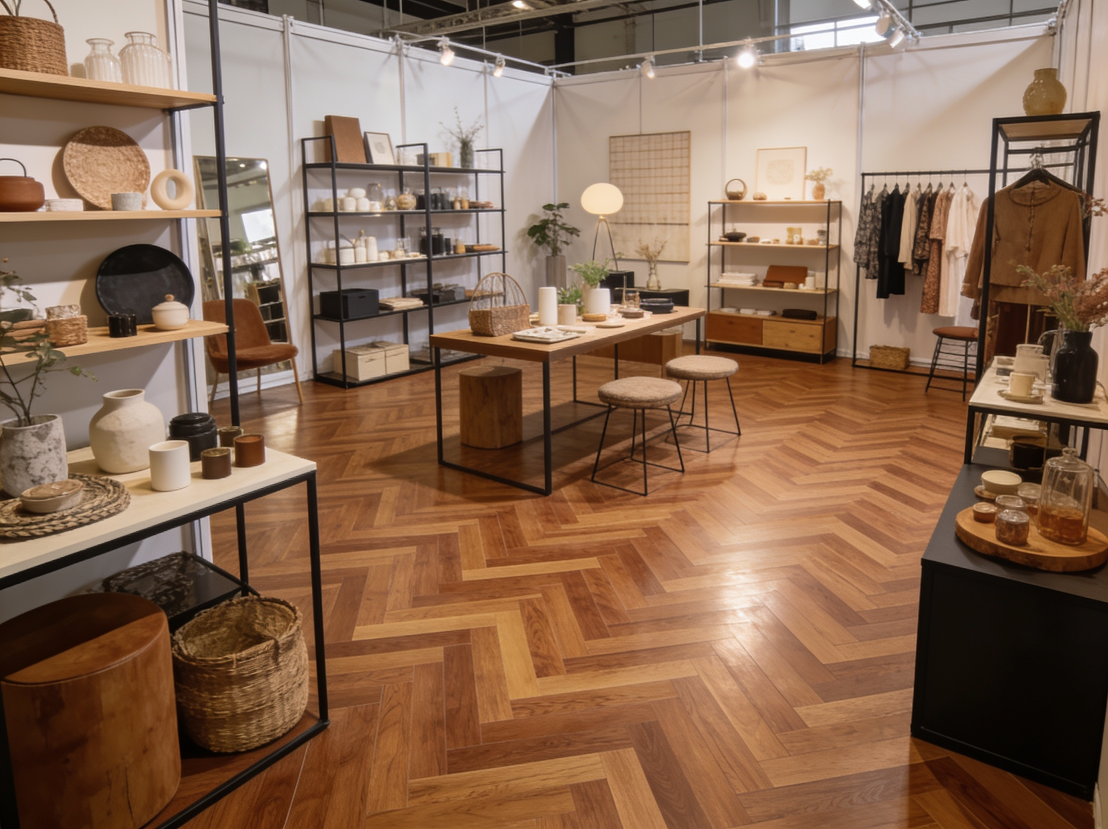 PVC klik visgraatvloer in een lifestyle pop-upwinkel.