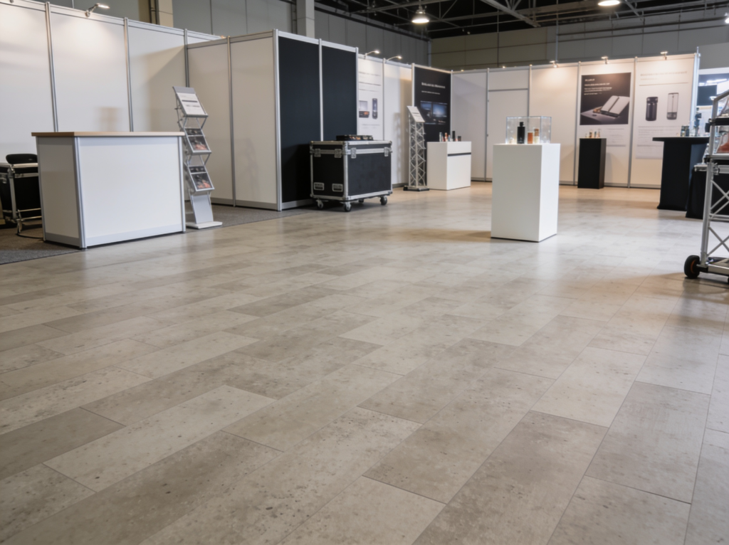 PVC kliktegels in een pop-upbeurs evenement.
